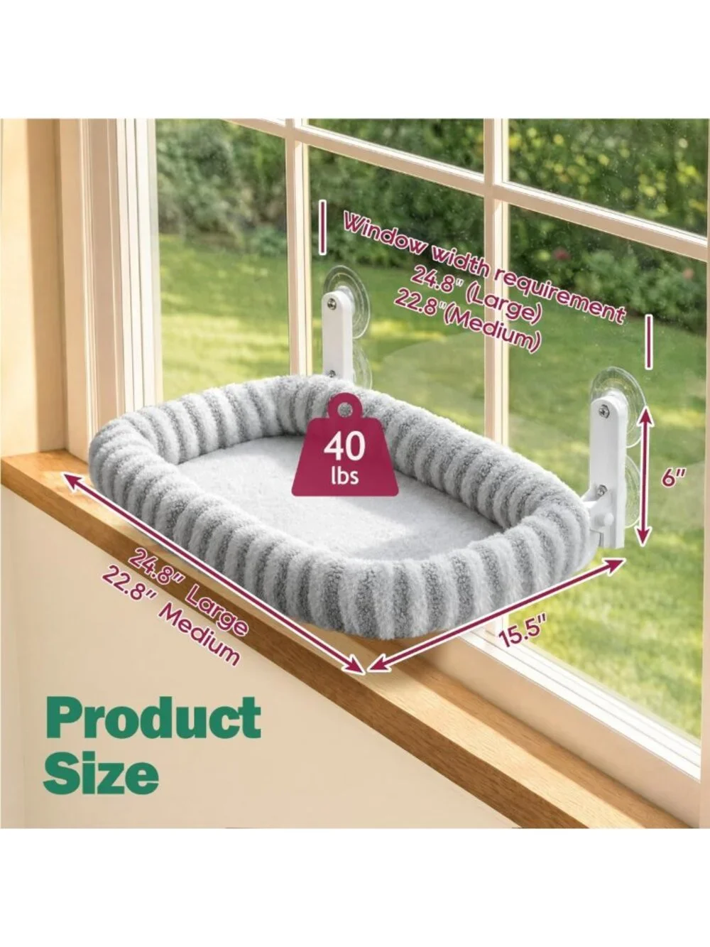 Cozy Foldable Cat Window Perch with Strong Suction Cups - Gray, Large Size